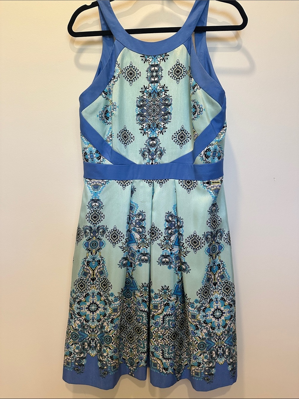 Women’s Blue Patterned Fit-and-Flare Dress